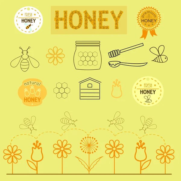 Εικονίδια και λογότυπα με μέλι — Διανυσματικό Αρχείο