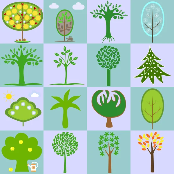 Icons with different types of trees — Stock Vector