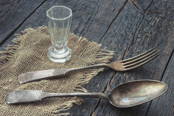 The spoon, fork and glass — Stock Photo, Image