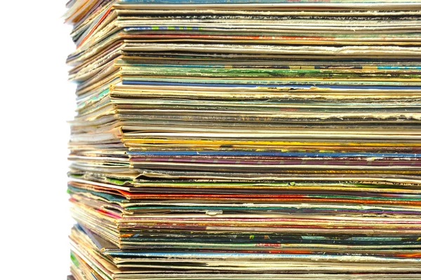 High stack of old vinyl records — Stock Photo, Image