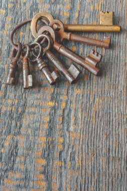  Metalik bir halka üzerinde eski anahtarları