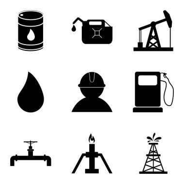 Yağ, benzin, petrol simgeler kümesi. Vektör çizim.