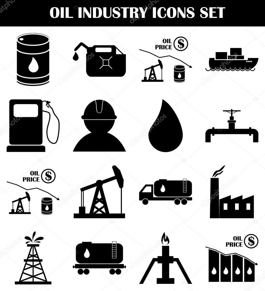 Oil industry icons set. Petroleum and gasoline transportation. V