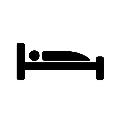 Hotel Icon. Yatak işareti olarak insan. Uyuyan sembolü. Vektör illustrati