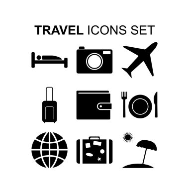 Simgeler kümesi ile turizm simgeleri seyahat. Vektör çizim