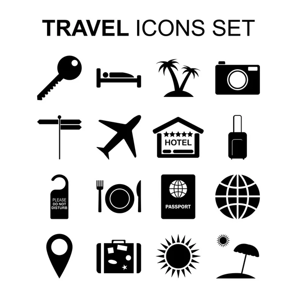 Conjunto de iconos de viaje y símbolos turísticos. Ilustración vectorial — Vector de stock