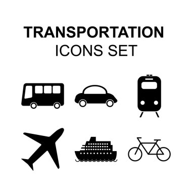 Ulaşım Icons set. Siluet vektör sembolleri seyahat. 