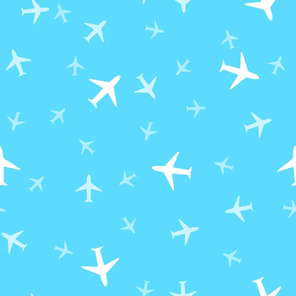 Patrón de fondo sin costuras de aviones en el cielo. Vector enfermo — Vector de stock