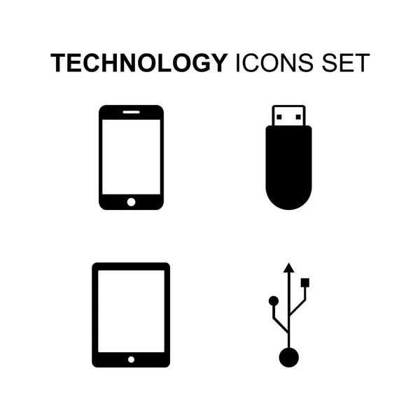 Technology icons set. Computer silhouette symbols. Vector illust — Stock Vector