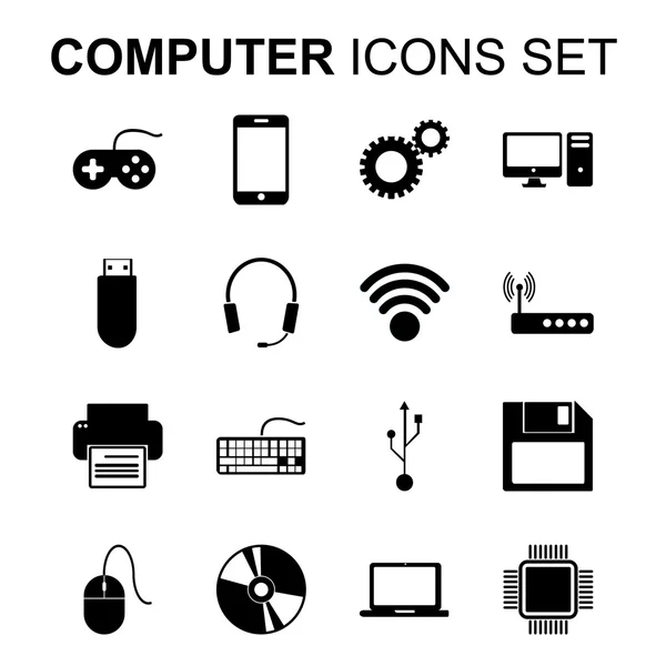 Počítač ikony nastavit. Technologie silueta symboly. Vektorové ilustrace — Stockový vektor