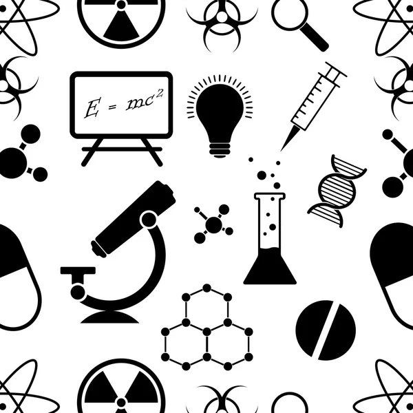 Seamless pattern with science and medical black icons. Vector il — Stock Vector