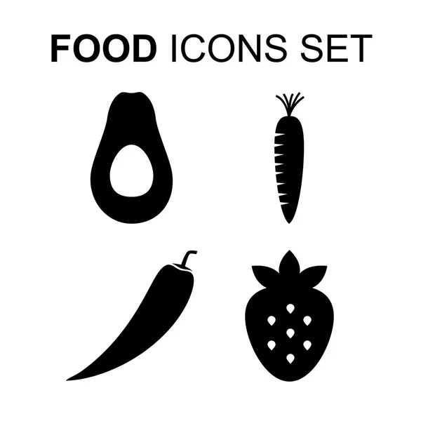 Élelmiszer-ikonok beállítása. Sziluettjét gyümölcsök és zöldségek vektor Illustra-hoz — Stock Vector