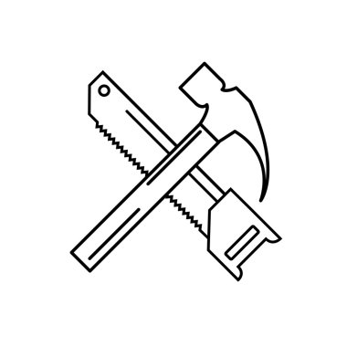 Çekiç ve doğrusal simgesi gördüm. Hizmet bir marangoz. Vektör illustrati