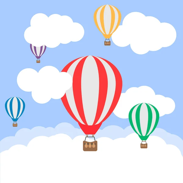 Hot air balloons in the cloudy sky. Vector illustration — Stock Vector