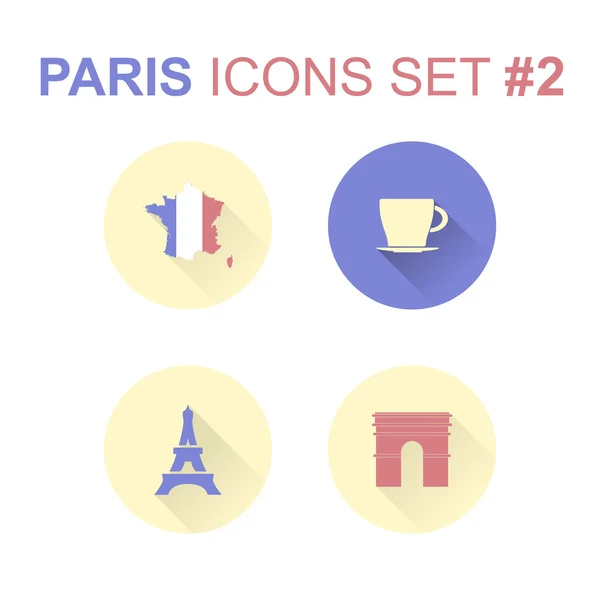 Paris icons set with long shadow. Vector illustration — Stock Vector