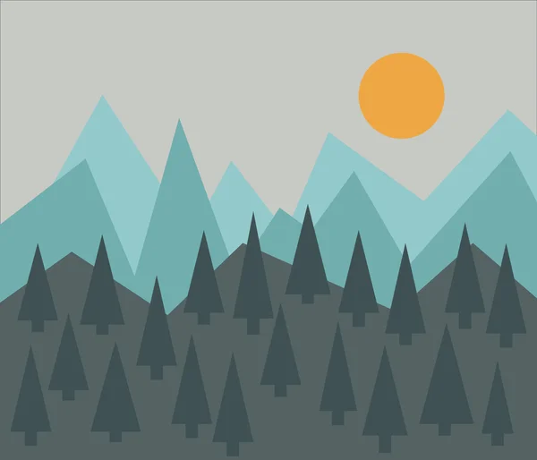 Montañas y bosque paisaje natural. Ilustración vectorial — Vector de stock