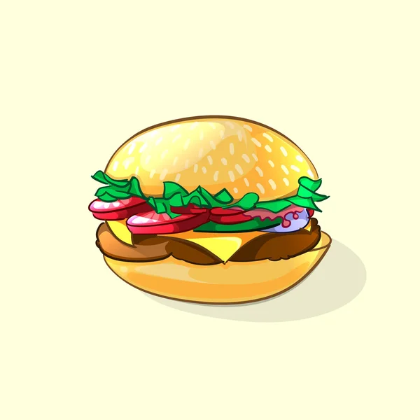 Tasty burger in cartoon style. Vector illustration — Stock Vector