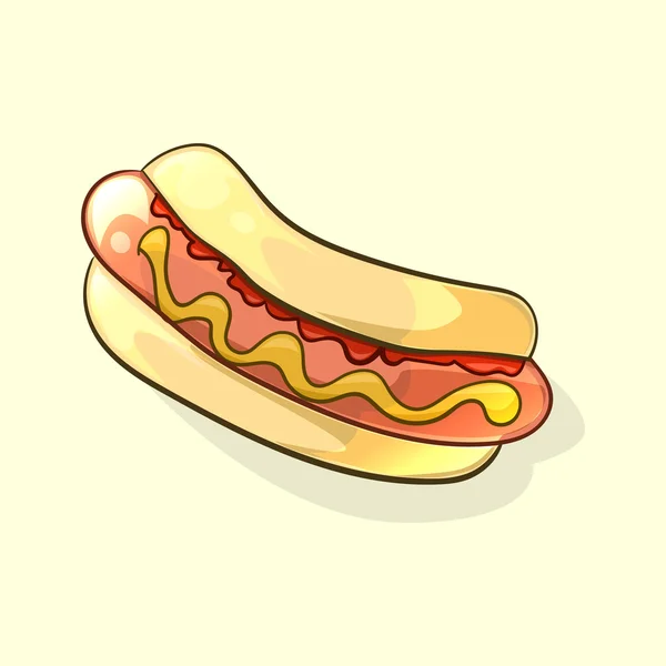 Tasty hot dog in cartoon style. Vector illustration — Stock Vector