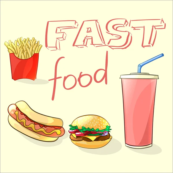 Ilustração de fast food em estilo cartoon. Vetor — Vetor de Stock