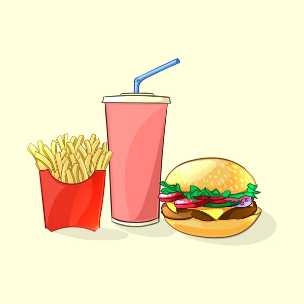 Fast food meal in cartoon style. Vector illustration — Stock Vector