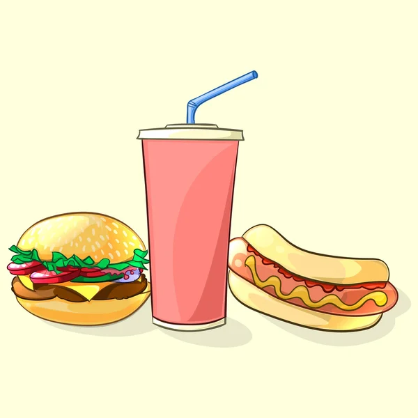 Fast food meal in cartoon style. Vector illustration — Stock Vector