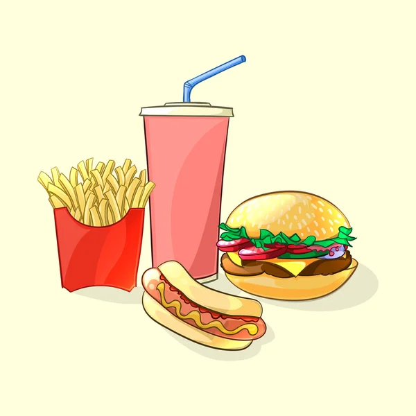 Fast food meal in cartoon style. Vector illustration — Stock Vector