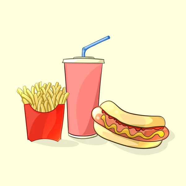 Fast food meal in cartoon style. Vector illustration — Stock Vector