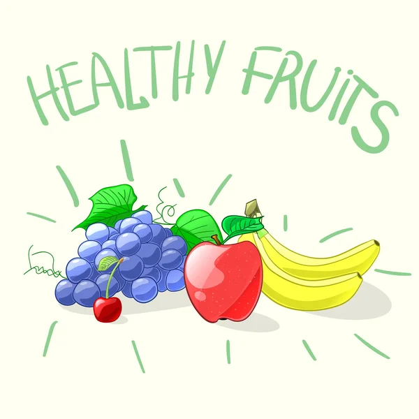 Ensemble de fruits sains colorés dessin animé. Illustration vectorielle — Image vectorielle