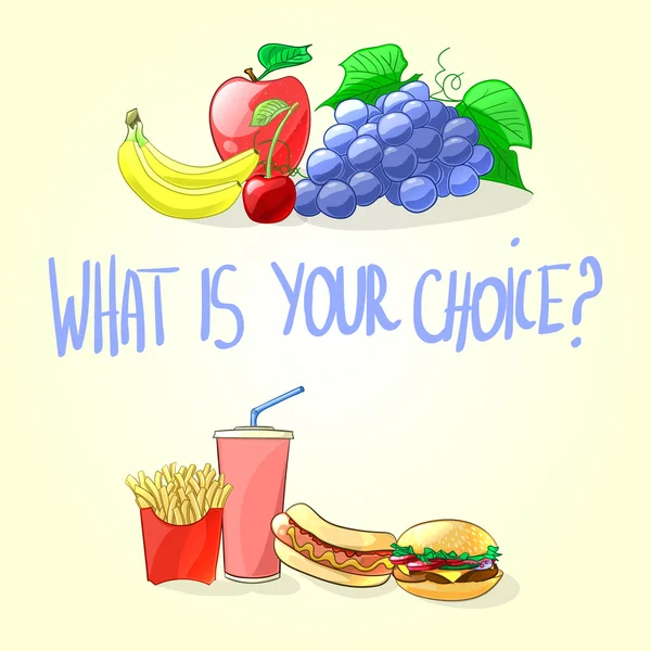 Fruits frais ou fast food. Illustration vectorielle — Image vectorielle