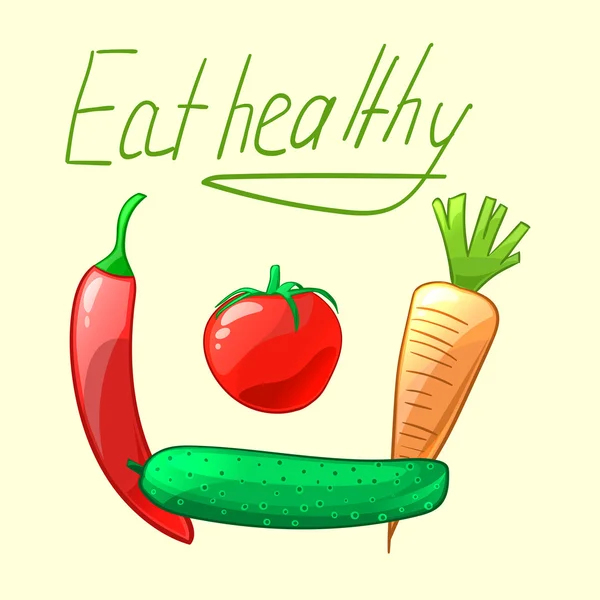 Mangez sainement. Légumes mûrs et juteux. Vecteur de style dessin animé ill — Image vectorielle