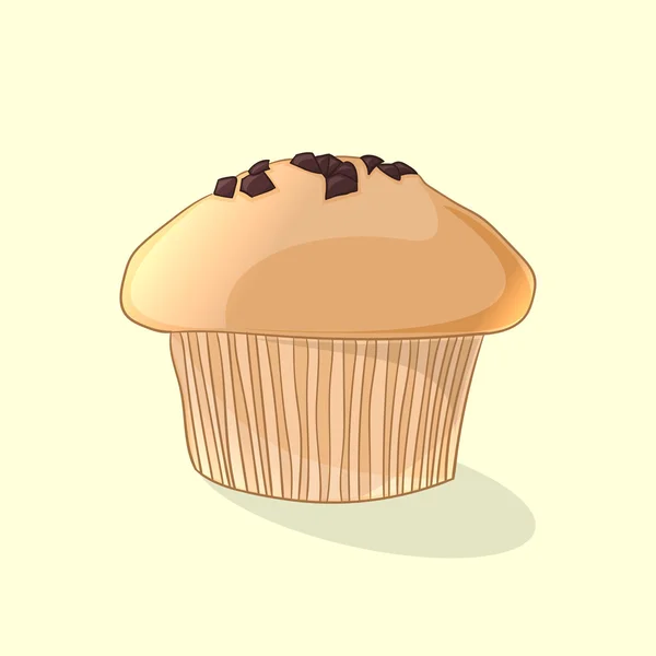 Muffin delicioso fresco, galletas con chispas de chocolate. Vector illustrati — Vector de stock
