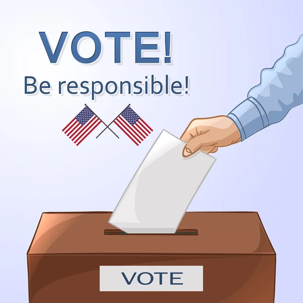 Voting concept - hand putting paper in the ballot box. Elections — Stock Vector