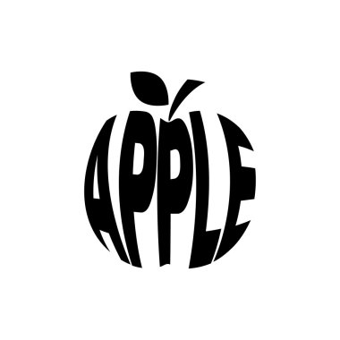 Tek renkli elma bir siluet metin ile stilize. Vektör çizim.