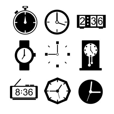 Saati simgeler kümesi. Vektör çizim