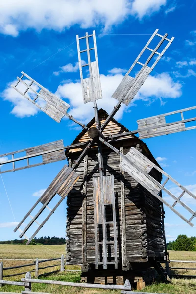 Wooden windmill in ethnographic museum in Pirohovo near Kyiv, Uk Stock Image