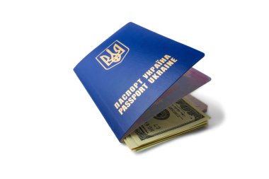 ukraininan passport with us dollars isolated on white background