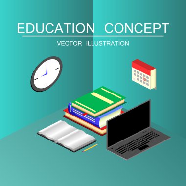 Isometric education and graduation vector concept. 3d back to sc