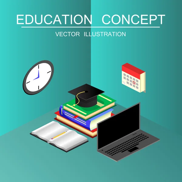 Isometric education and graduation vector concept. 3d back to sc — Stockový vektor