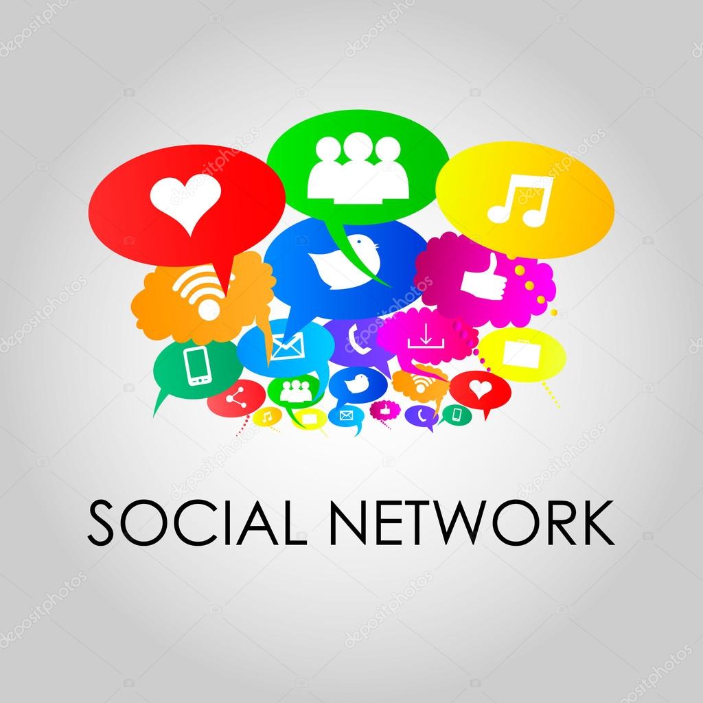 Social network icons on thought bubbles colors, vector illustrat