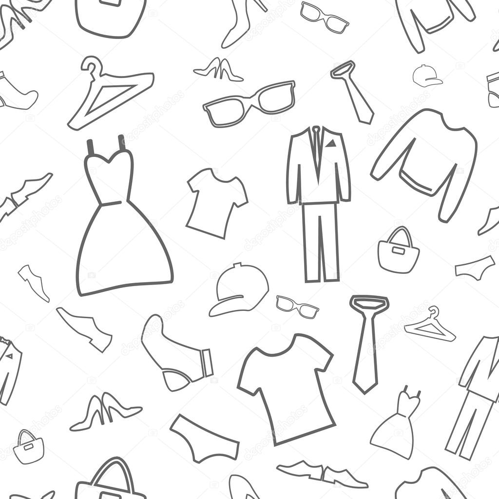 Fashion clothes shopping icons vector background. Seamless patte