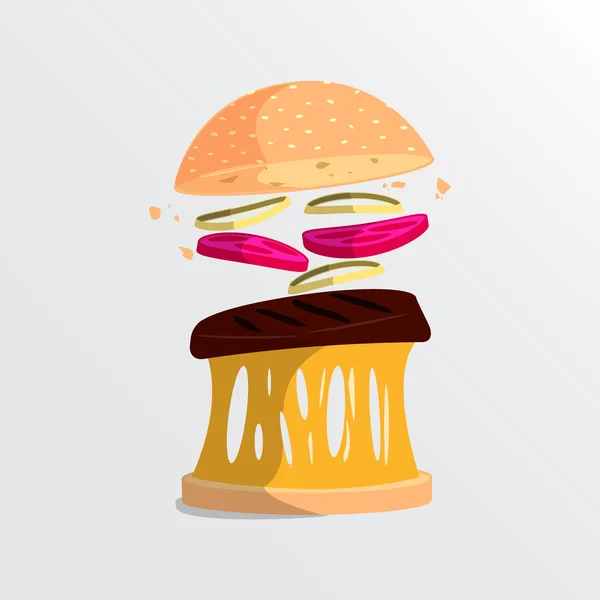 Modern style illustration of burger with ingredients. Fast food — Stock Vector