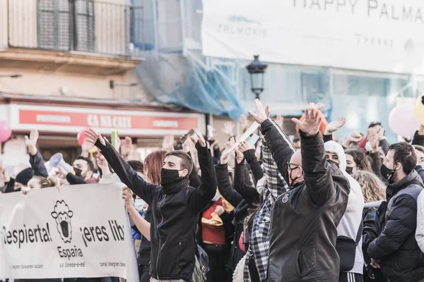 Espanha Palma Maiorca Janeiro 2021 Pessoas Estão Rua Manifestando Contra — Fotografia de Stock