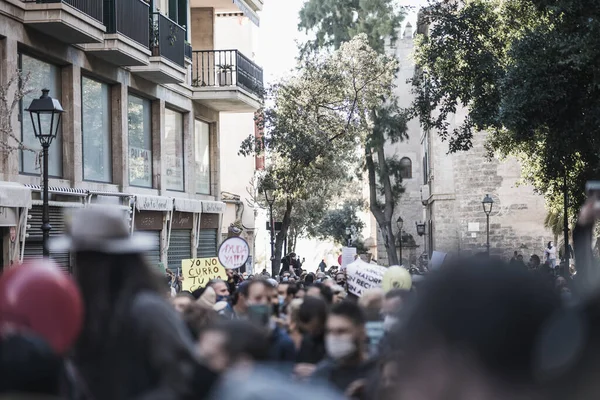 Espagne Palma Mallorca Janvier 2021 Les Gens Manifestent Dans Rue — Photo