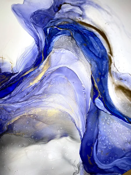 Abstract Blue Background Beautiful Smudges Stains Made Alcohol Ink Gold — Stock fotografie