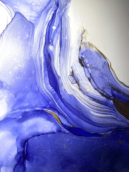 Abstract Blue Background Beautiful Smudges Stains Made Alcohol Ink Gold — Stock fotografie