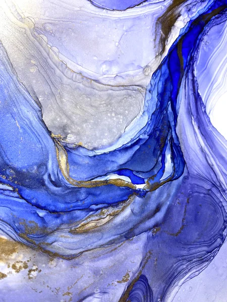 Abstract Blue Background Beautiful Smudges Stains Made Alcohol Ink Gold — Stock fotografie