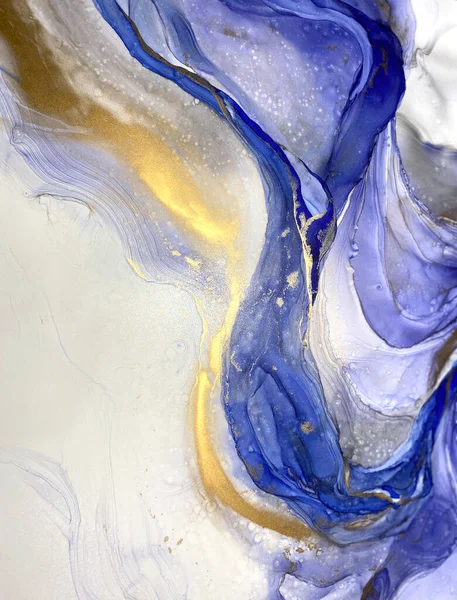Abstract Blue Background Beautiful Smudges Stains Made Alcohol Ink Gold — Stock fotografie
