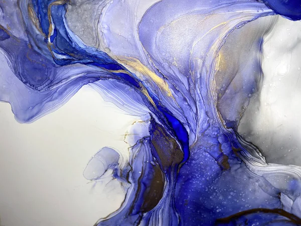 Abstract Blue Background Beautiful Smudges Stains Made Alcohol Ink Gold — 图库照片