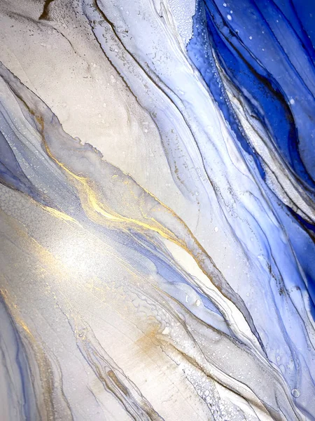 Abstract Blue Background Gold Liquid Abstraction Beautiful Smudges Stains Made — Stock fotografie