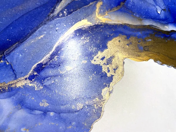 Abstract Blue Background Gold Liquid Abstraction Beautiful Smudges Stains Made — Stock fotografie